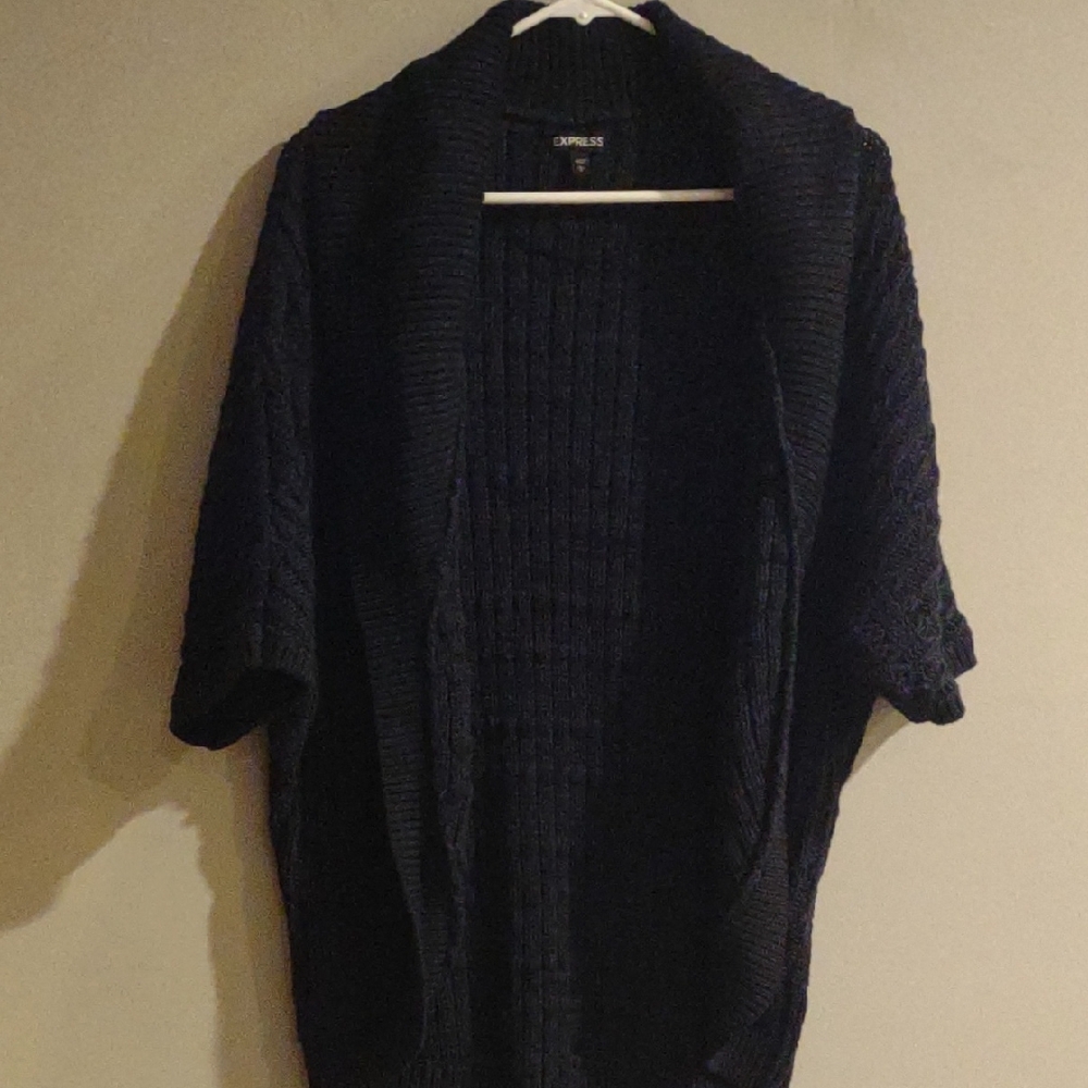 Y2K Express Women's Large Black Open-Front Short Sleeve  Cardigan‎ Sweater